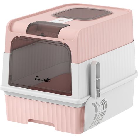 Lettiera per Gatti Chiusa 48x35x36 cm con Vassoio Estraibile Paletta e Deodorante in PP e ABS Rosa (1/5)