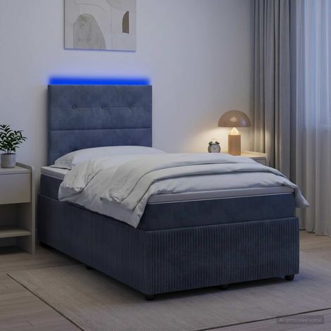 Lit boxspring LED avec matelas Gris foncé 120 x 190 cm Velours (1/5)