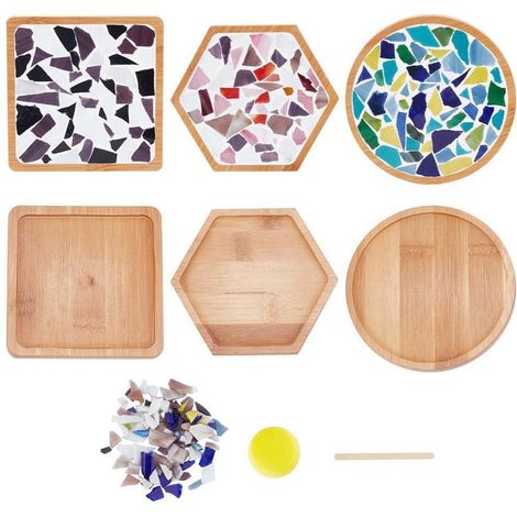 DIY Mosaik Untersetzer Set für 3 Stück, Glas & Bambus, Gemischte Farben