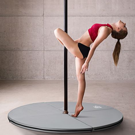 Hellgraue runde 5 cm dicke Kunststoffmatte für Pole Dance, Gymnastik und Yoga mit guter Stoßdämpfung (1/4)