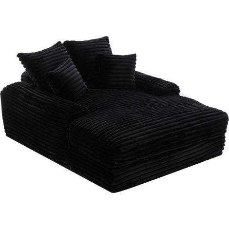 Méridienne en velours côtelé avec 4 coussins, mousse à mémoire de forme, 137x175x63 cm, confortable et sans montage, noir
