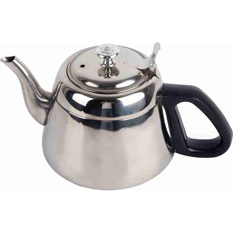 Stainless steel teapot, metal kettle, coffee maker, short-spouted stainless steel cold water kettle with anti-scald handle, suitable for family hotel restaurants, 1.5 L (1/5)