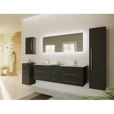Badmöbelset Roma XL 5-teilig LED-Spiegel Seiten-, Hoch und Midischrank grafit (1/5)