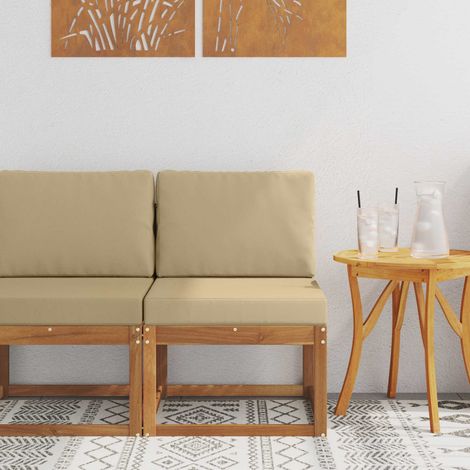vidaXL Outdoor Middle Sofa Solid Acacia Wood Natural and Beige