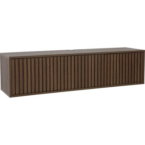Meuble TV suspendu 120 cm scandinave bois foncé (1/5)
