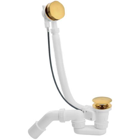 Juego completo de desagüe para bañera L900 mm con sifón de gran caudal y válvula de tapa metálica, color dorado (1/4)
