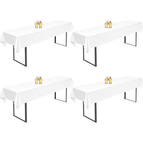 4er Set Biertisch Hussen Weiß 260x110cm Waschbar für 50/70cm Tische