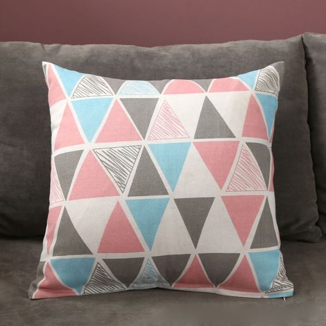 Coussin de canapé 45x45 cm en lin, motif triangle coloré, style nordique, housse pour coussin de salon, accessoire textile maison, usage quotidien. (1/5)