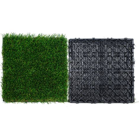 VEVOR Erba Artificiale Set di 18 Piastrelle a Incastro Sintetiche per Esterno Interno 310 x 310mm, Tappeto deErba Finta Artificiale Autodrenante 40mm per Giardino, Parco Giochi, Decorazione Domestica