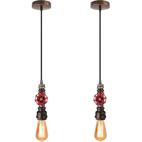 U-Do 2Pcs Lustre Suspension Luminaire Rétro Industriel en Métal Rouille décoration Chambre Cuisine Salon (1/4)