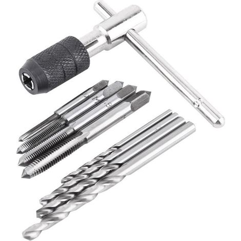 Kit d'outils manuels de taraudage et de filetage, 9 pièces, clé en T et forets hélicoïdaux (1/5)