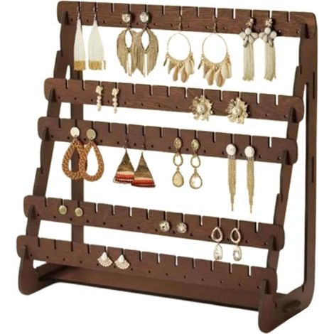 Présentoir à bijoux rétro - 7 niveaux - Porte-bijoux en bois - Présentoir portable - Organisateur de bijoux - Support pour montres, bracelets et colliers - Étagère - Rangement - Pour boucles d'oreille (1/5)
