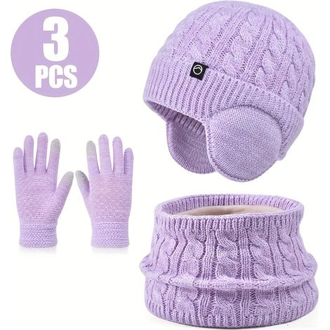 Ensemble de 3 pièces pour l'automne et l'hiver : cache-cou, gants et bonnet, bonnet tricoté résistant au froid et au vent pour garçons et enfants. (1/5)