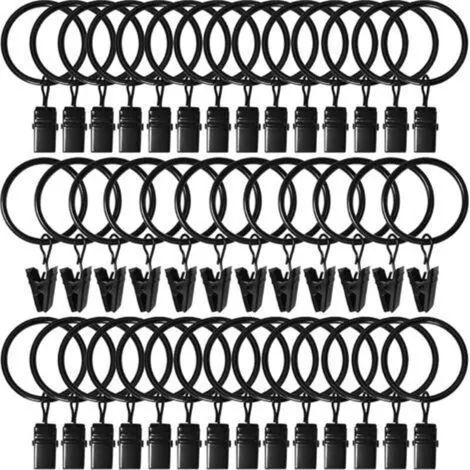 Lot de 45 anneaux de rideaux métalliques avec pinces, anneaux antirouille, crochets pour rideaux, anneaux pour tringle à rideaux de douche et de fenêtre (1/3)