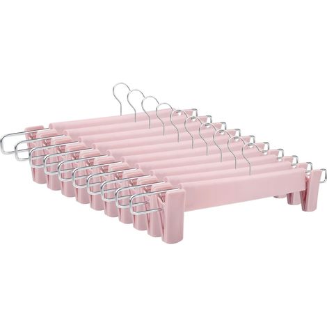 Lot de 10 Cintre Pince, Cintres Pantalons, Gain Place Cintres Antidérapant, Ceintre Jupe Pinces Réglables Crochets Pivotants à 360 ° pour Pantalons Suspendus Chaussettes Jupe (Rose) (1/5)
