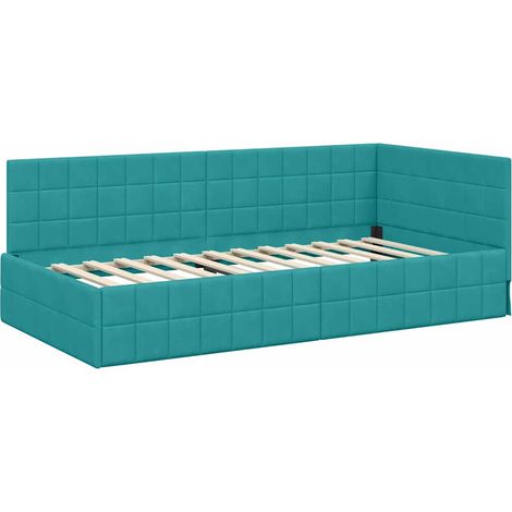 Lit simple，Lit adulte，Cadre de lit d'angle Turquoise 100 x 200 cm Velours CFW5435320 (1/5)