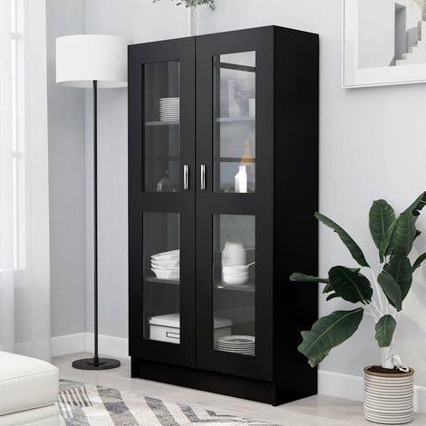Armoire à vitrine-Meuble de rangement vitré Noir 82,5x30,5x150 cm Bois d'ingénierie 791997 (1/5)