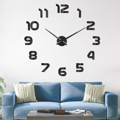 Vtizikl Horloge Murale DIY Sticker Mural Horloge Moderne Pendule Murale Horloge Murale Silencieuse 120 cm pour Salle de Bain La Chambre Bureau Hôtel Noir (1/5)