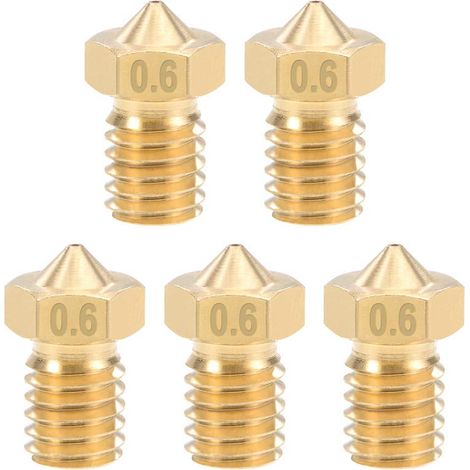 5 Stück 3D-Druckerdüse 0,6 mm Messingdüse für 1,75 mm e3d V5 – V6 Filament 3D-Drucker