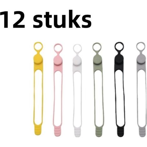 12-delige datakabelbinder - Datakabelopslag Siliconen kabelbinder Kabelorganizer Winder - Koptelefoonkabel Oplaadkabelmanager Lanyard Siliconen binder - Gemengde kleur (1/5)