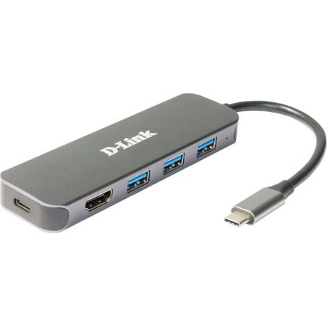 Hub Multiporta USB-C D-Link DUB-2333 con Alimentazione PD 60W, 4K HDMI, 3 Porte USB 3.0, Compatibile con PC, MacBook Pro, MacBook Air, iPad Pro, Chromebook e Surface Pro