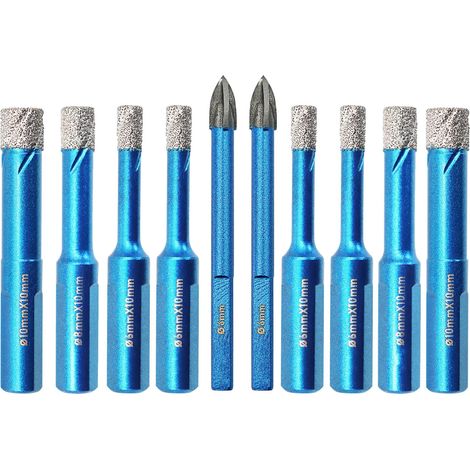 10 Stück Diamantbohrer Fliesenbohrer Set， 6/6/8/10mm Diamant Bohrkrone - Lochsäge für Keramik,Granit,Porzellan,Fliesen,Feinsteinzeug,Mauerwerk, Marmor,Mauerwerk (1/5)
