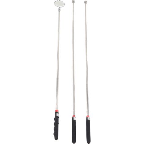 Lot de 3 outil magnétique télescopique avec miroir, poignée caoutchouc, aimant 8lb pour espaces étroits (1/5)