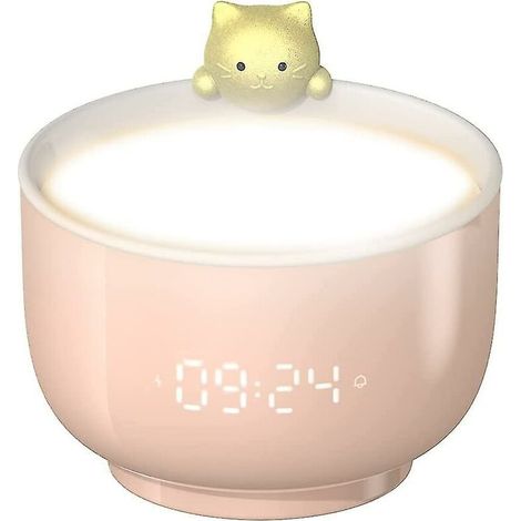 Reloj despertador infantil Tigrezy para niñas, con bonito gato, sensor táctil, luz LED nocturna, función de repetición, carga USB, despertador personalizado (rosa)