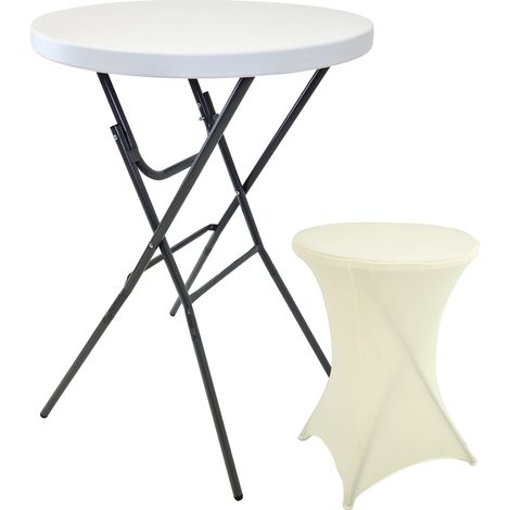 Stehtisch mit Husse Partytisch klappbar Ø 80 cm Höhe 110 cm Bistrotisch in Weiß mit Husse in Beige (1/5)