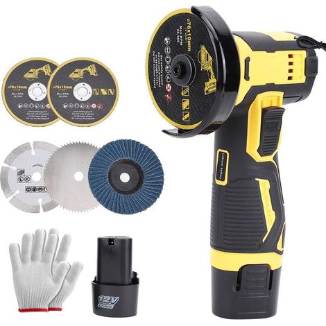 Mini meuleuse sans fil 76mm avec 2 batteries 2000mAh – Vitesse 19500 tr/min – Disques pour métal, pierre et bois – Pour travaux intérieurs et extérieurs (1/5)