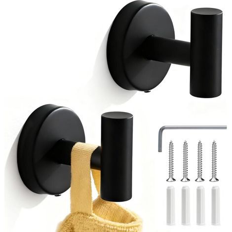 2-Piece Black Screw-in Wall Hooks, Bathroom Coat Hooks, Bathroom Towel Hook, Kitchen Hooks and Hooks for the Home (1/5)