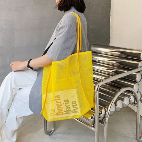 Sac à bandoulière en maille transparente réutilisable, sac fourre-tout en maille, sac de courses léger et polyvalent, te Étiquette (1/4)