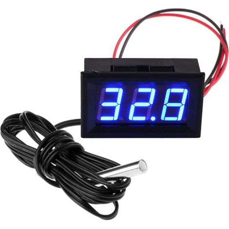 Thermomètre Numérique 12V Mini Température Tester avec Sonde étanche Digital Temperature Meter Gauge, Bleu