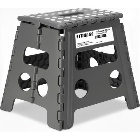 Tabouret Pliant Gris 32cm, Marchepied Pied Pliable BM TOOLS BMT-MP32-GRIS - 150kg Capacité, Léger et Compact pour Adulte/Enfant (1/4)