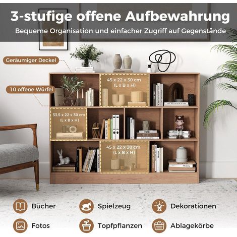 Bucherregal mit 10 fachern 3 stockig 140x24x104 cm