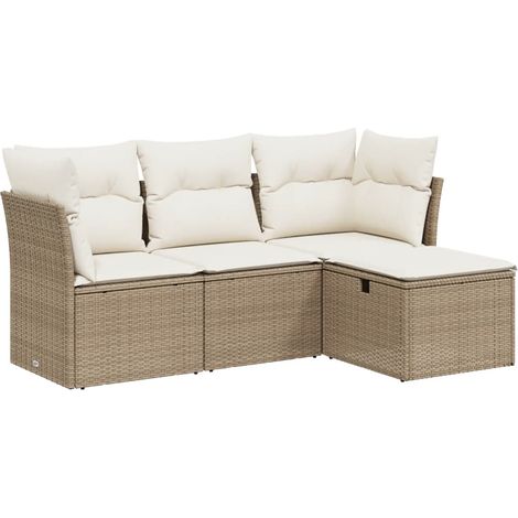 Salon de jardin avec coussins 4 pcs beige résine tressée (1/3)