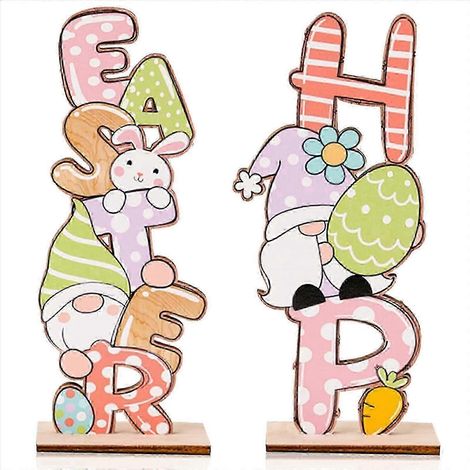 Décorations de Pâques sur une table en bois, décorations de lapins gnomes pour les activités manuelles de Pâques 25-26 (1/5)