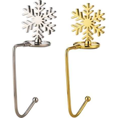 Weihnachtsbaum-Strumpfhalter, Kaminhaken, Weihnachtsfeierzubehör (eine goldene und eine silberne Schneeflocke) (1/5)
