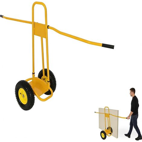 Chariot Porte Panneau 500KG, 2 Roues Transport Plaque Plâtre Fenêtre Jaune acier robuste, antirouille, rayures résistantes, bras long, usage chantier/entrepôt/hôtel, 1 personne, 2 roues, pour plaques (1/5)