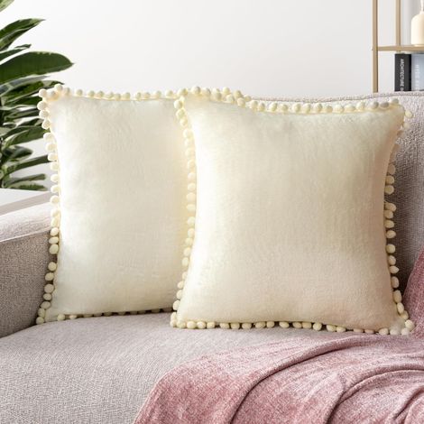 Taie d'oreiller en riz 2 pièces (avec pompon) 5050CM, taie d'oreiller décorative pour chambre à coucher, taie d'oreiller en peluche de velours (1/5)