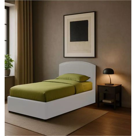 letto singolo con contenitore "moon" rivestito in tessuto bianco 90x190 cm (1/4)