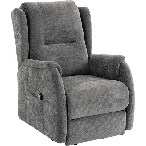Fernsehsessel Relaxsessel mit Aufstehhilfe für Senioren, Chenille-Optik, mit Fernbedienung und Seitentaschen, Dunkelgrau (1/5)