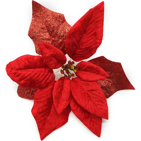 Sapin de Noël décoratif avec fleurs en tissu simulé, ornements de fête, lot de décorations pour arbre de Noël (1/5)