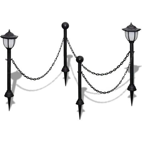 Maison Exclusive - Clôture à chaîne avec deux lampes solaires LED et deux piquets (1/5)
