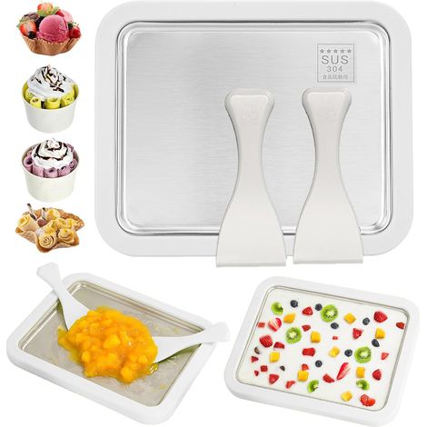 Machine À Crème Glacée Avec 2 Spatules, Sorbetière Instantanée, Moule À Rouleau De Crème Glacée, Pour Adultes Et Enfants, Pour Crème Roulée Maison, Yaourt Glacé, Glace, Sorbet (Blanc,26 21CM) (1/5)