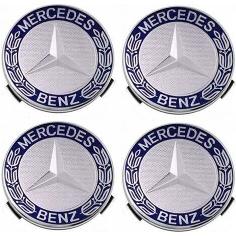 Lot de 4 cache-moyeux compatibles avec Mercedes Benz 75 mm - Bleu, (1/4)