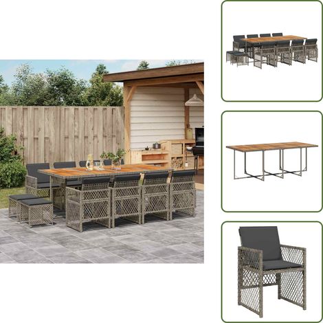 vidaXL Ensemble à manger de jardin coussins 13 pcs gris résine tressée (1/5)