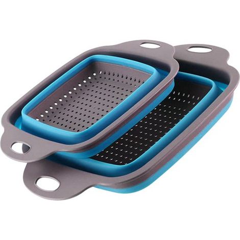 pièces - Panier égouttoir - évier pliable - Carré - pour égoutter les pâtes, les légumes et les fruits - PP+ TPR - 2922 cm, 24,518,5 cm - bleu - avec poignées (1/3)