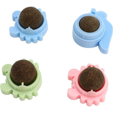 Lot de 4 balles à lécher interactives à l'herbe à chat, jouet naturel pour le nettoyage des dents, en forme de crabe rotatif, pour chats et chatons (1/5)