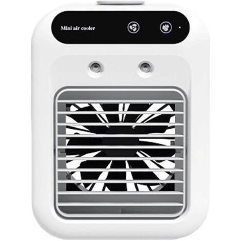 Climatiseur portable 3 en 1, mini refroidisseur d'air et humidificateur à 2 vitesses, rechargeable et silencieux, pour bureau, chambre, bureau, voiture et petite pièce (blanc) (1/5)